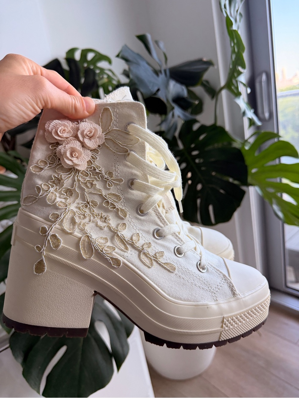Custom Converse Chuck 70 De Luxe Heel Floral Wedding Sneakers Size W9
